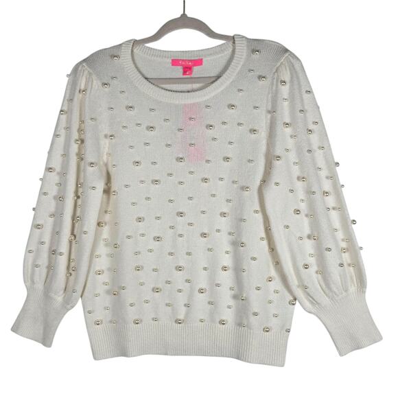 Lilly Pulitzer Sweaters - Lilly Pulitzer Ginny Pearl Sweater Womens XL NEW White Embellished Puff Sleeves